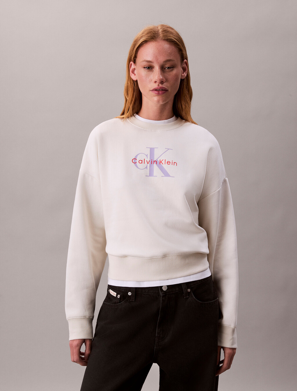 Monogram Relaxed Long Sleeve Sweatshirt, Tofu, hi-res