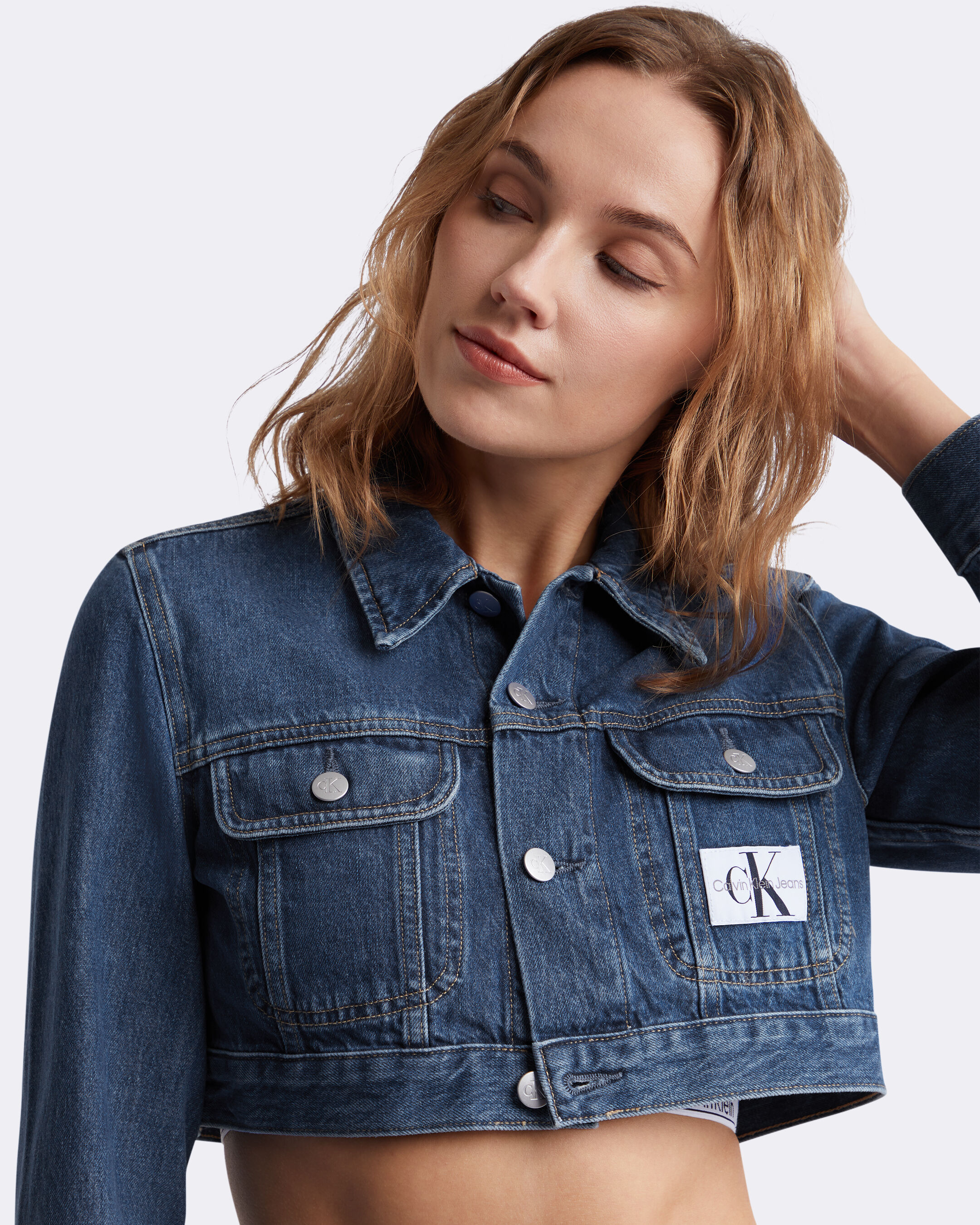 Calvin klein cropped denim jacket online