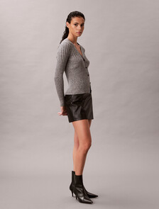 Cotton Mouline Rib Cardigan, Quiet Gray Melange, hi-res