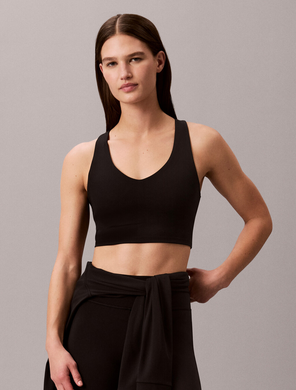 Quick-Dry Longline Racerback Sports Bra, Black, hi-res