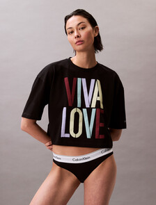 Pride Viva Love Graphic Cropped Relaxed T-Shirt, Black, hi-res