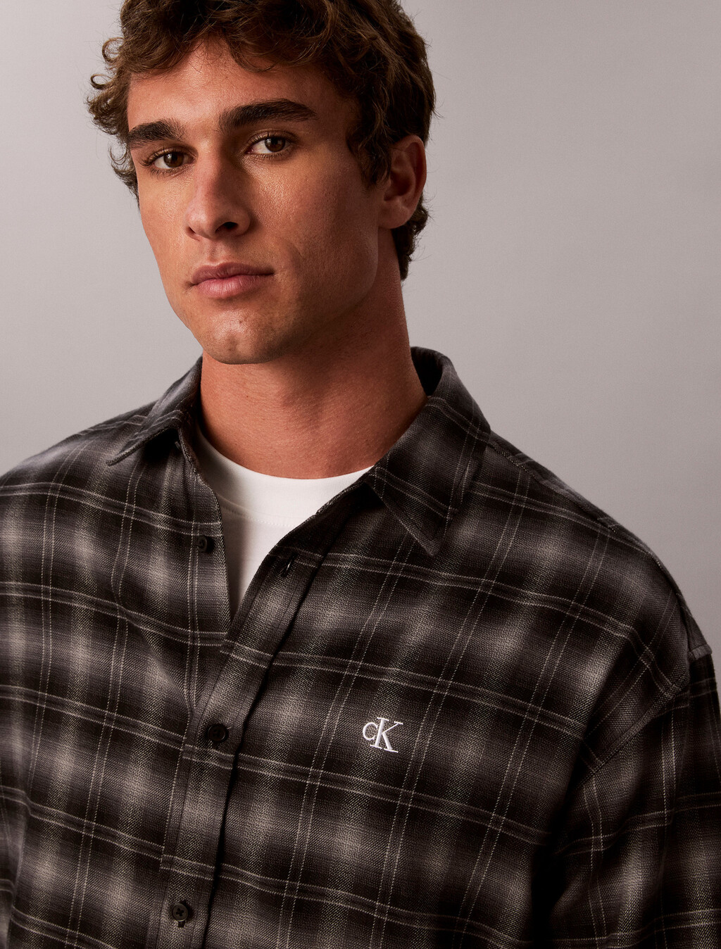 Oversized Plaid Shirt, Black, hi-res