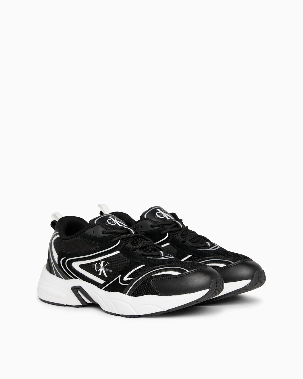 Leather Sneakers, Black/Bright White, hi-res