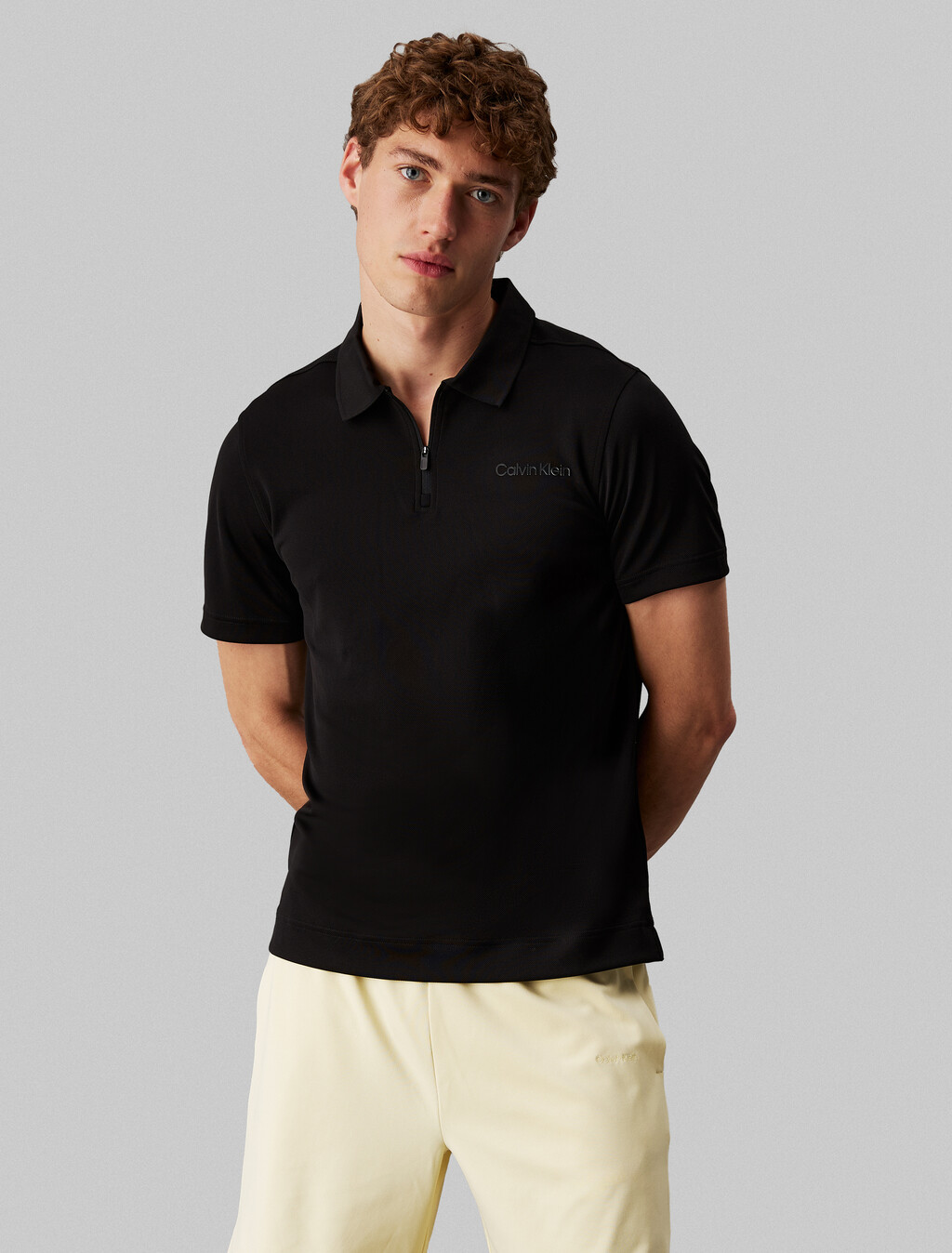 Essential Zip Polo, Black, hi-res