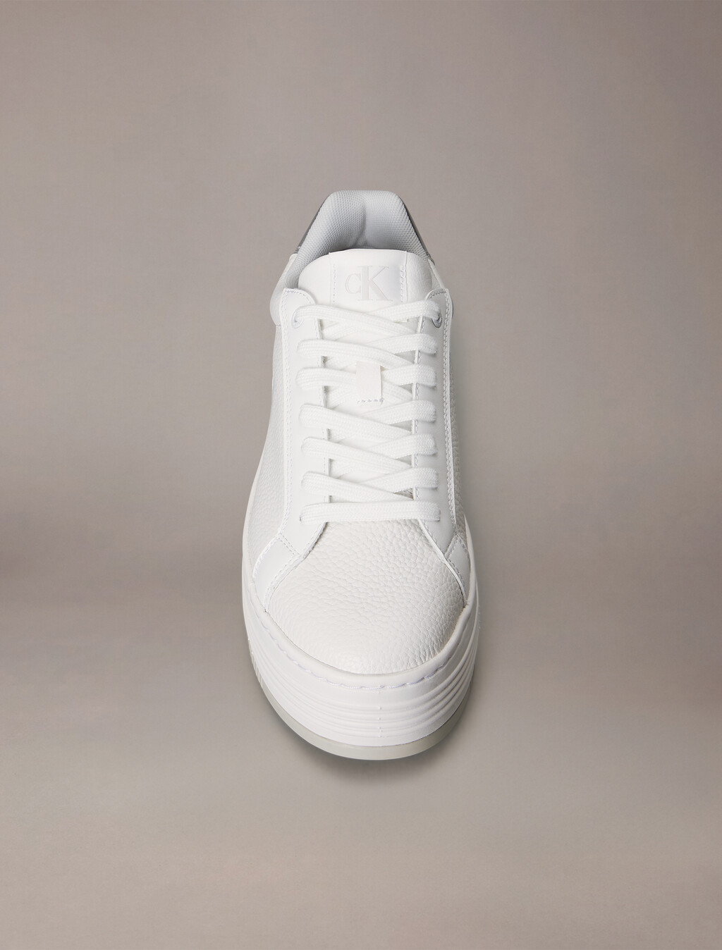Leather Platform Trainers, Bright White/Silver, hi-res
