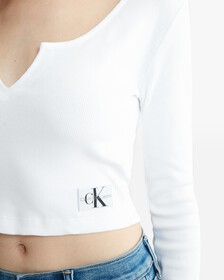 Slim Ribbed Long Sleeve Top, Bright White, hi-res