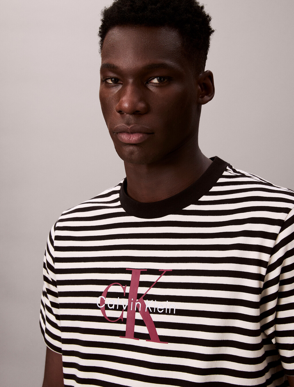 Monogram Logo Stripe Relaxed T-Shirt, Black, hi-res