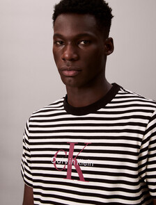 Monogram Logo Stripe Relaxed T-Shirt, Black, hi-res