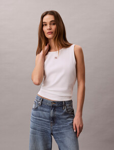 Monogram Label Cutout Tank Top, Bright White, hi-res