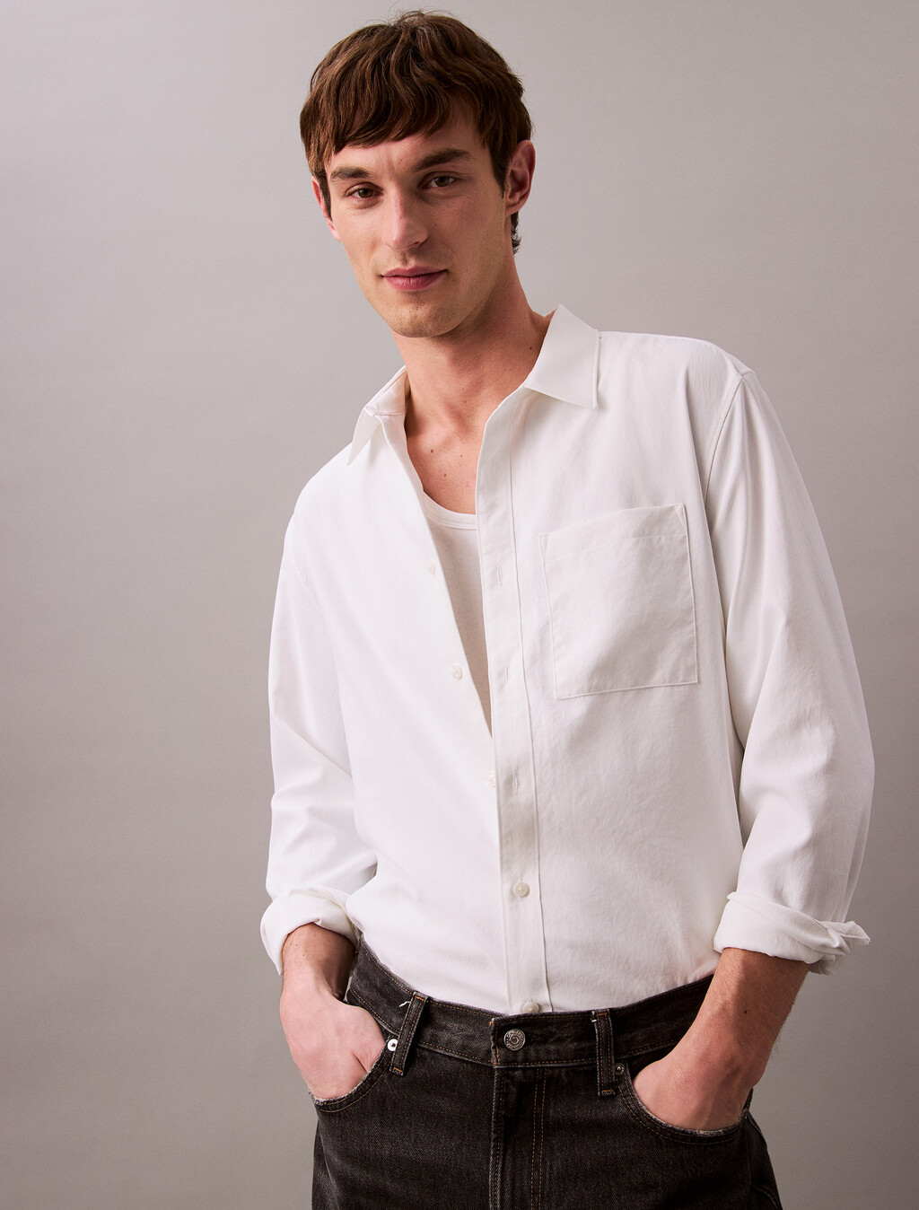 Technical Oxford Easy Care Shirt, Brilliant White, hi-res