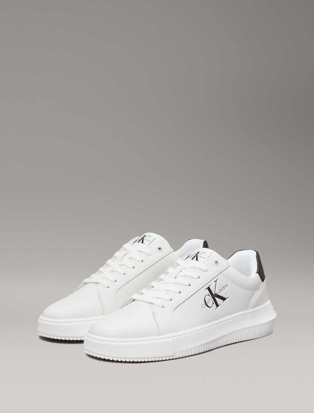 Leather Trainers, White/Black, hi-res