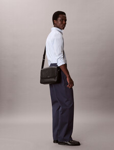 Embossed CK Emblem Messenger Bag, Black, hi-res