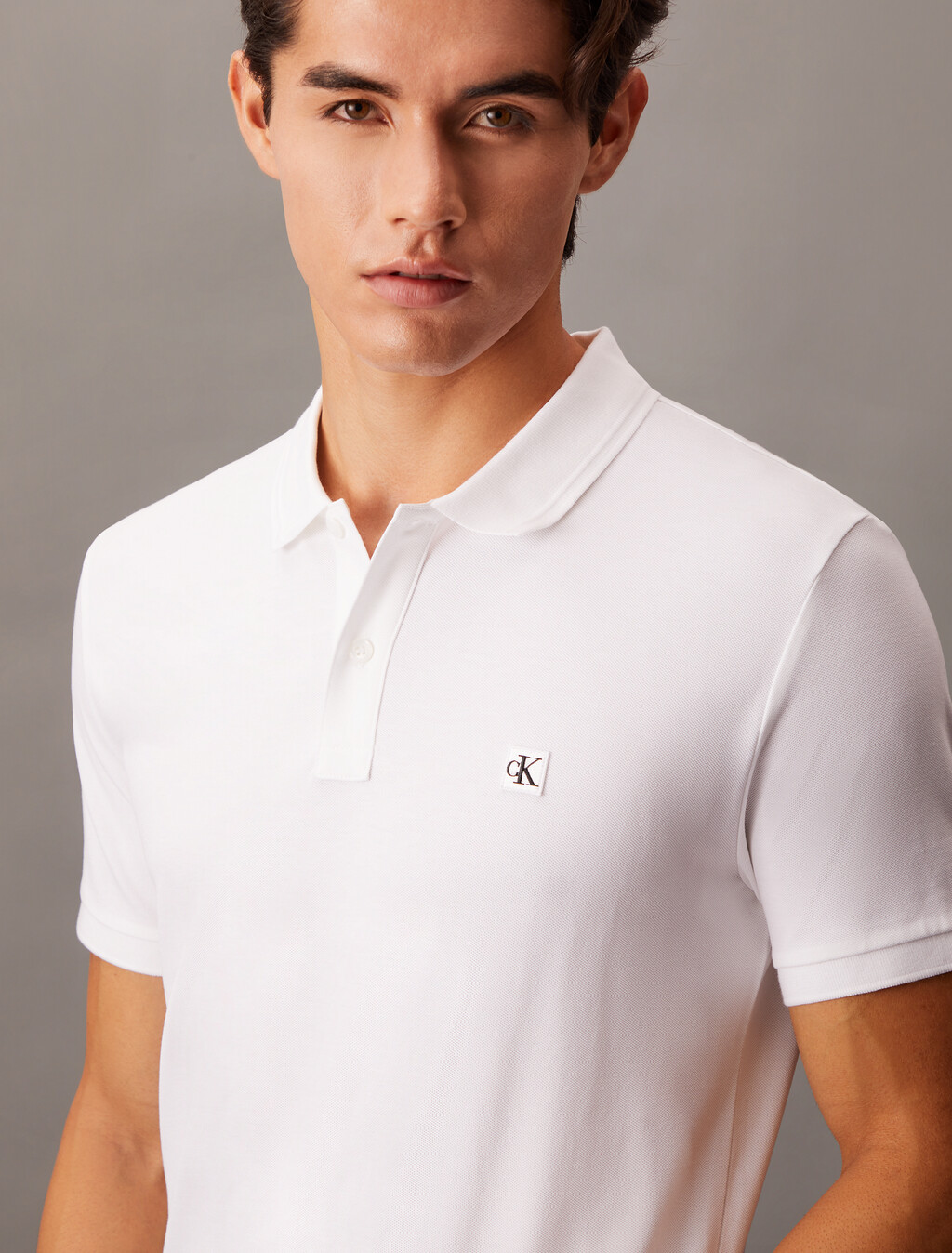 CK Badge Smooth Cotton Slim Polo, Bright White, hi-res