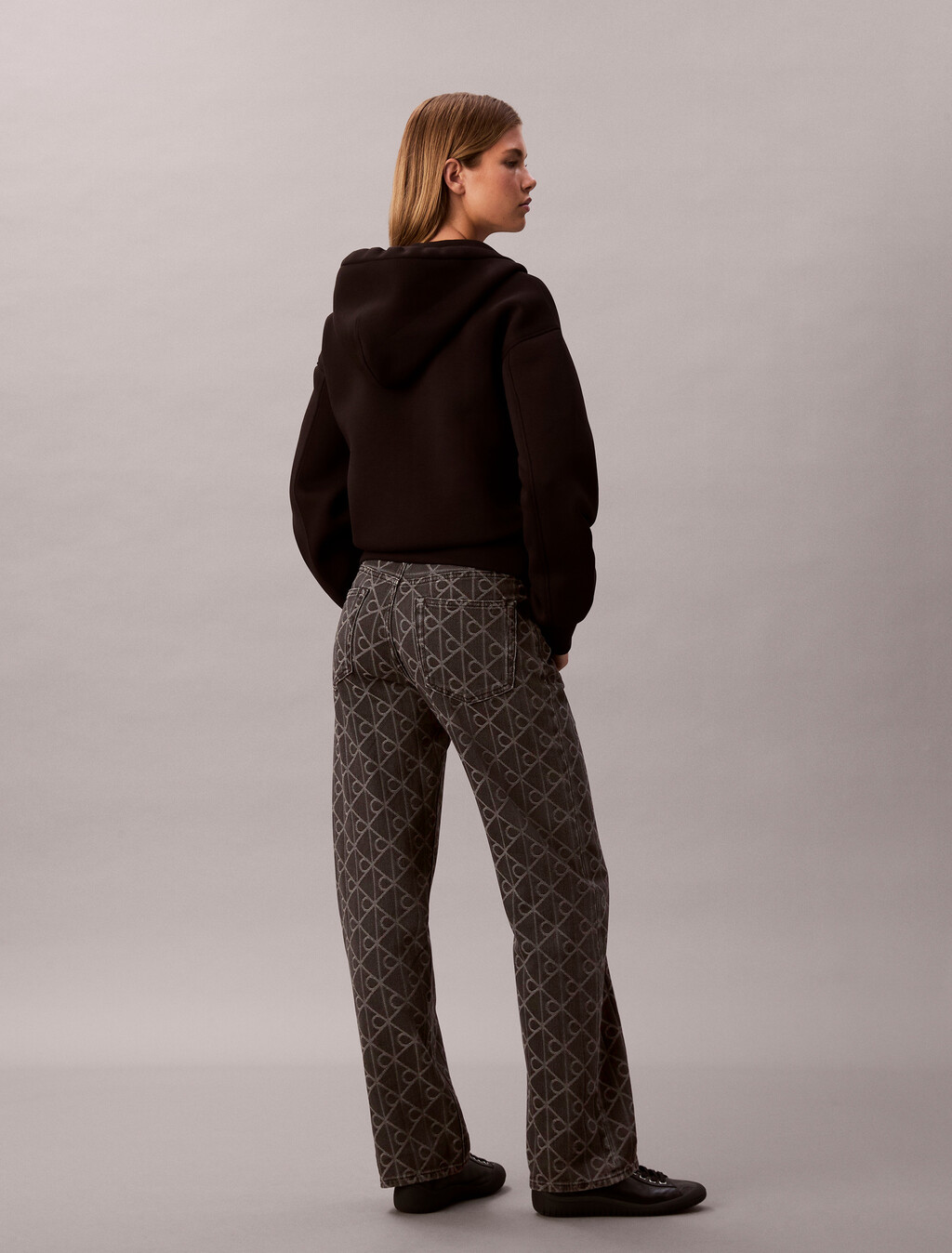 90s Straight Black Emblem Jacquard Jeans, BLACK EMBLEM, hi-res