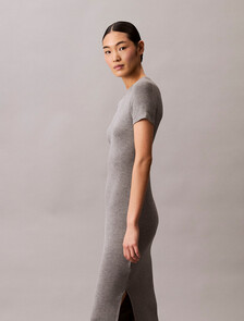 Second Skin Crewneck Midi Dress, MED GREY HEATHER, hi-res