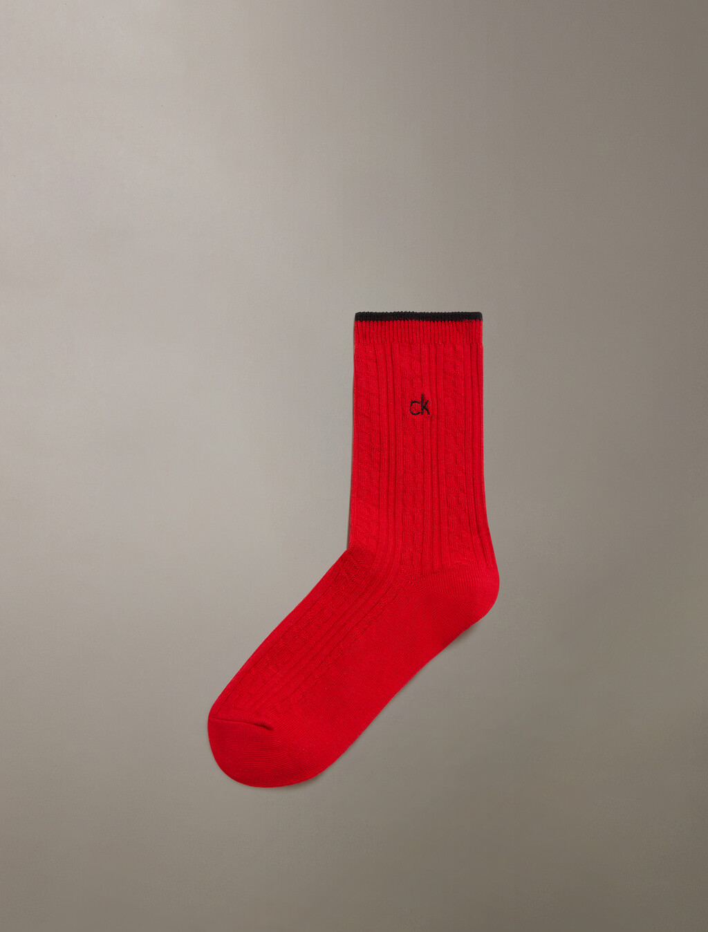 CK Logo Cable Knit Crew Sock, CHINESE RED, hi-res