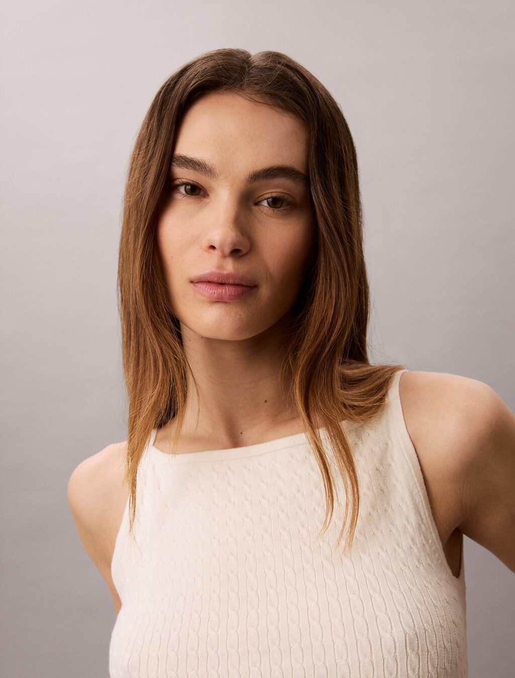 Slim Cable Knit Tank Top, Tofu, hi-res