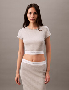 Rib Knit Cropped Tee, B10 Grey Heather, hi-res