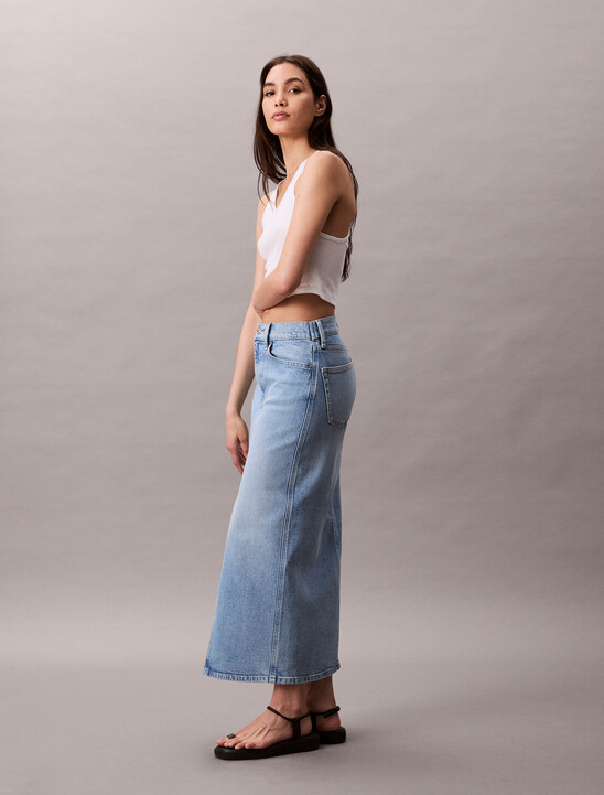 Front Split Denim Maxi Skirt