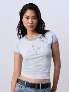 Jung Kook for Calvin Klein Icons Graphic Ringer Baby Tee, Pale Horizon, hi-res