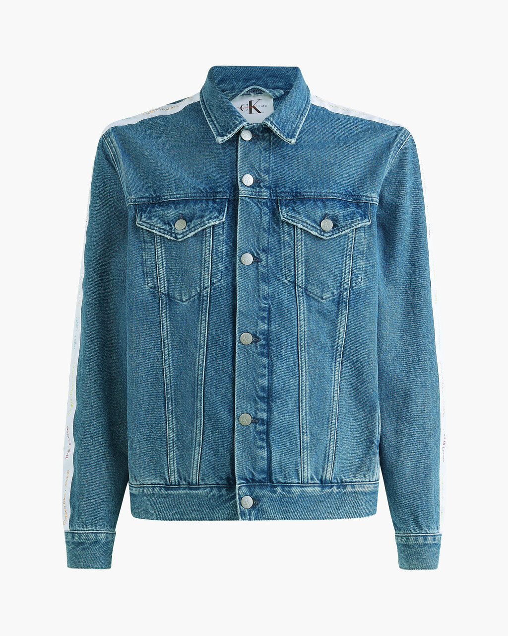 PRIDE LOGO TAPE DENIM TRUCKER JACKET, Denim Medium, hi-res