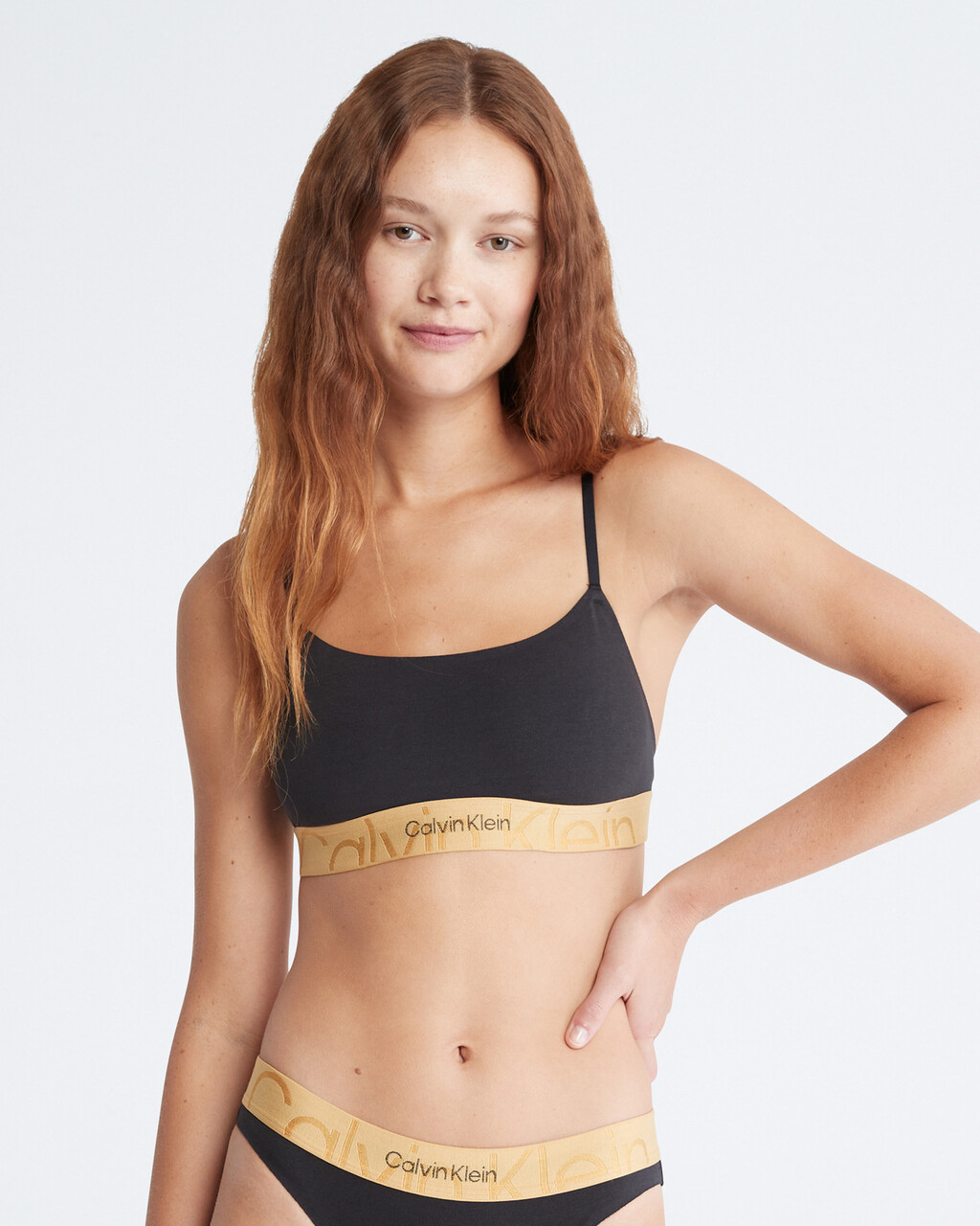 EMBOSSED ICON HOLIDAY COTTON LIGHTLY LINED BRALETTE, Black, hi-res