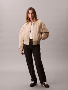 Lightweight Cropped Bomber Jacket, White Pepper, hi-res