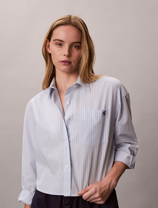 Cropped Cotton Poplin Stripe Shirt