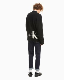 TWO TONE MONOGRAM ZIP UP SWEATER, Ck Black, hi-res