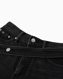 37.5 RECYCLED COTTON HIGH RISE DENIM SHORTS, Washed Black Dbl Belted Wb, hi-res