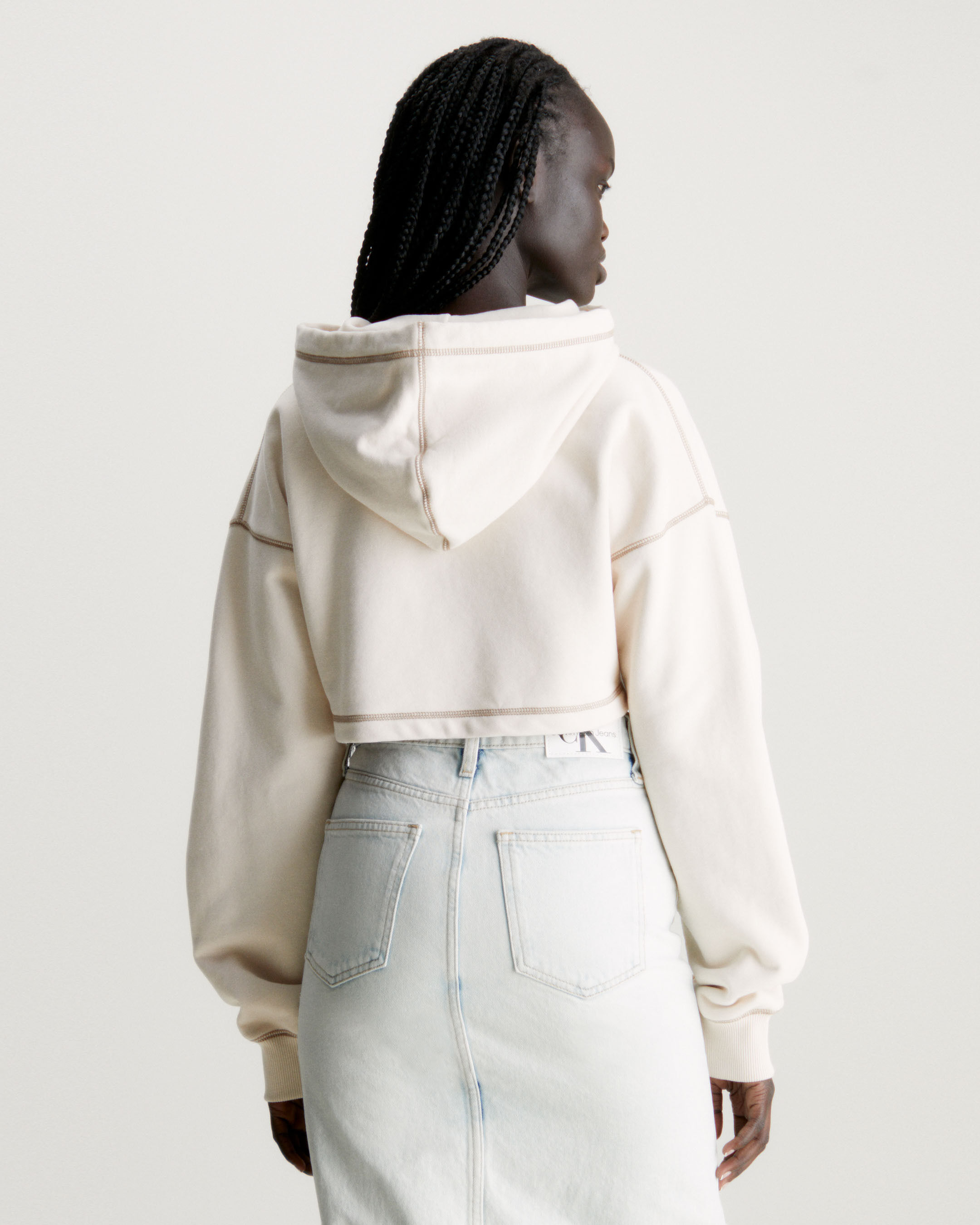 White cropped shop zip up hoodie