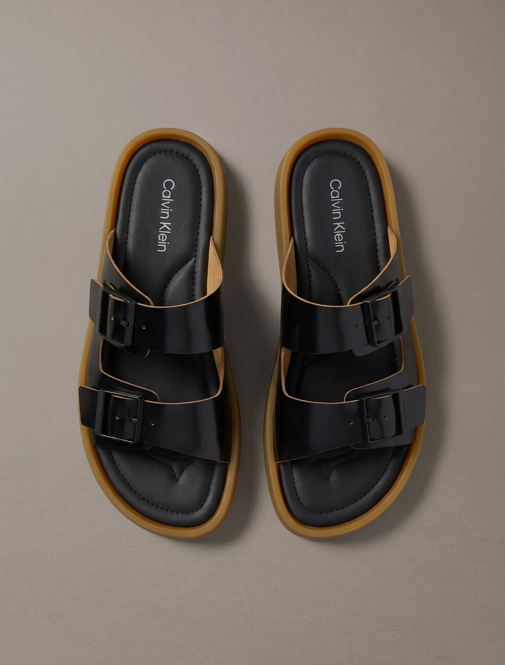 CK Milo - Leather Buckle Sandals, Black/Honey, hi-res