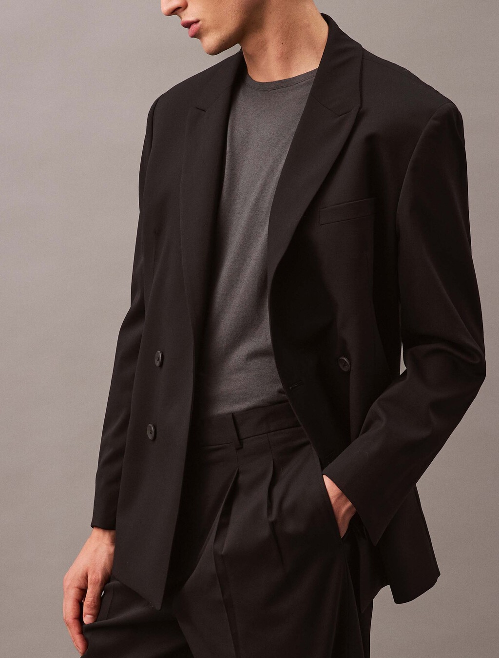 Wool Double Breasted Blazer, Black Beauty, hi-res