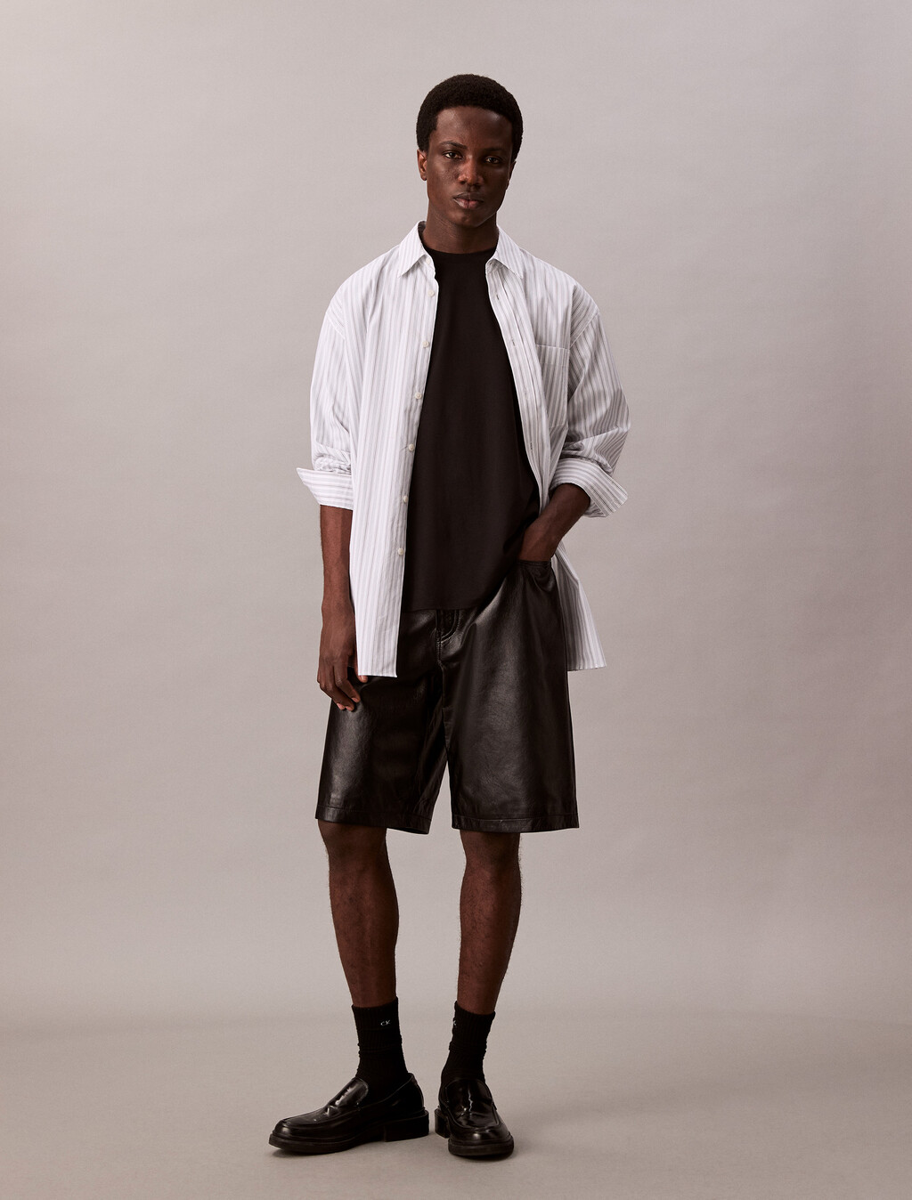 Cotton Silk Relaxed Tee, Black, hi-res