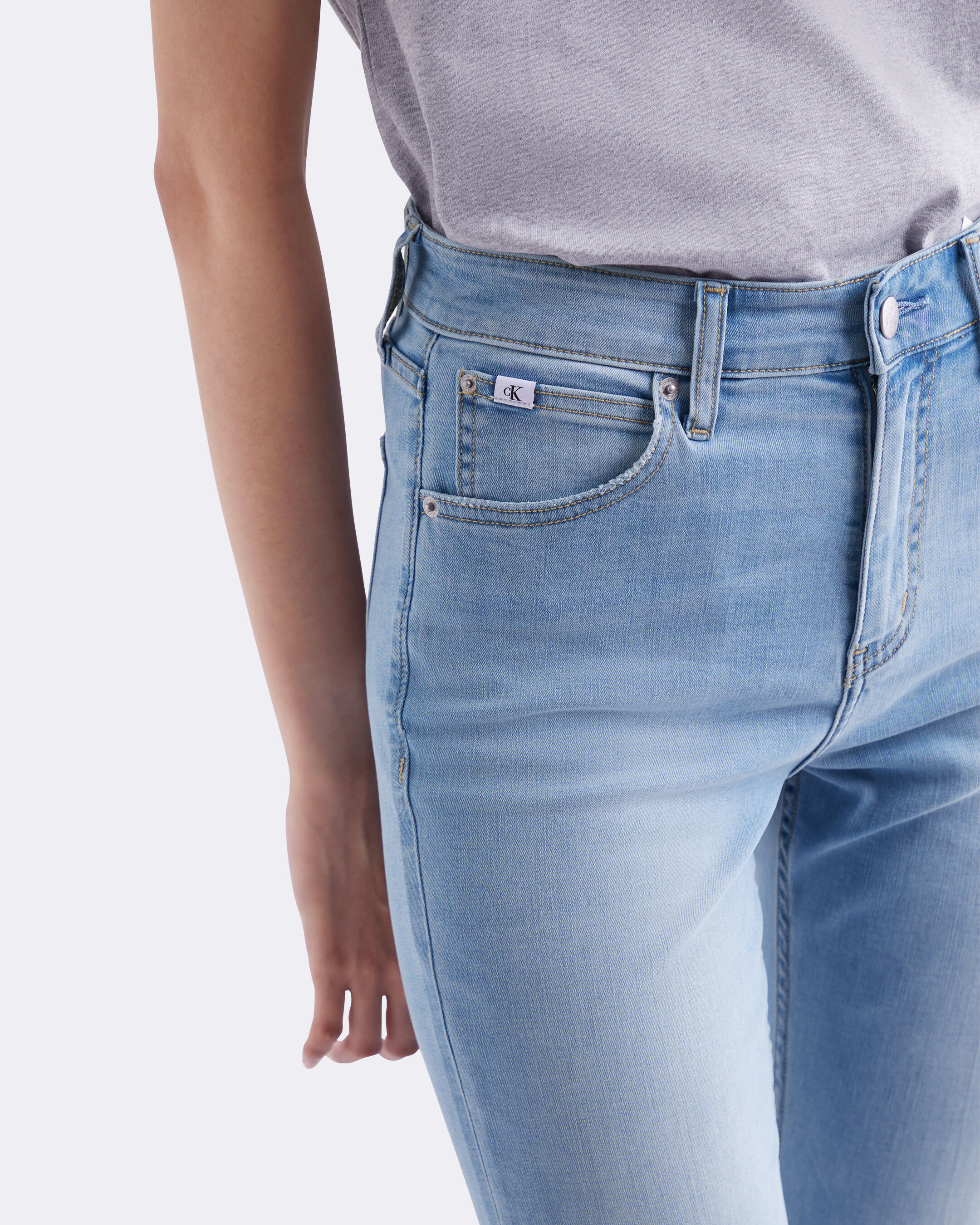 Distressed High Rise Flare Jeans | blue | Calvin Klein Singapore