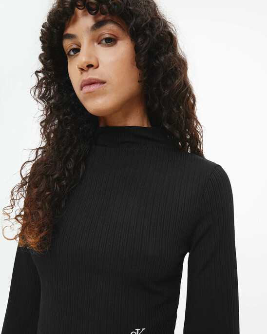 Shiny Rib Long Sleeve Top