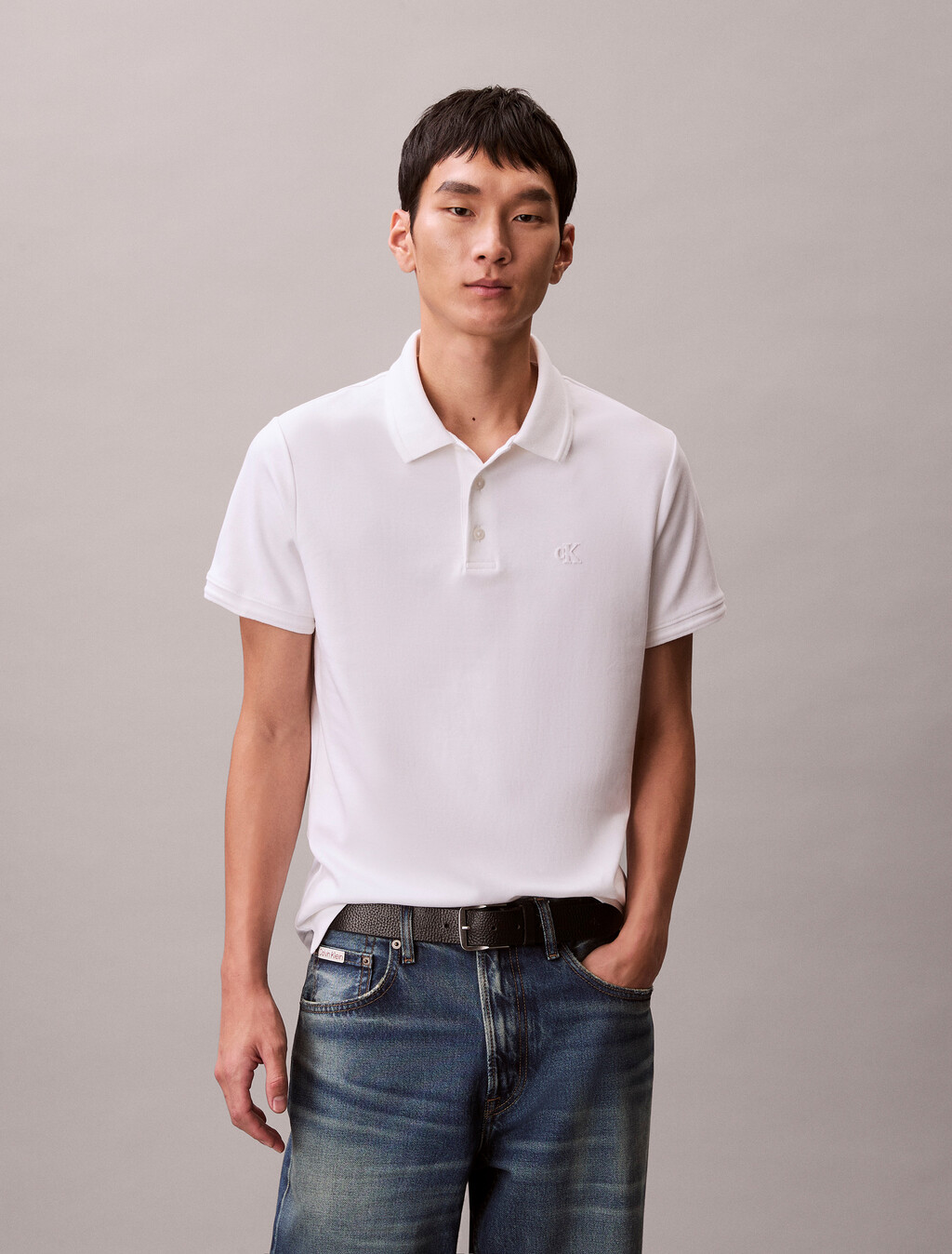 Luxe Tipped Slim Polo, Bright White, hi-res