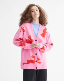 YEAR OF THE RABBIT ALL OVER PRINT CARDIGAN, FUCHSIA PINK, hi-res