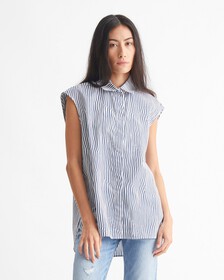 CK KHAKIS STRIPE SLEEVELESS SHIRT, Crayon Blue, hi-res