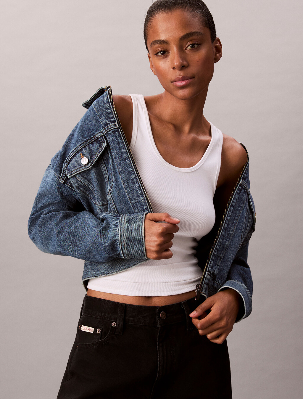 Cropped Zip Up Denim Jacket, COLD SPRINGS, hi-res