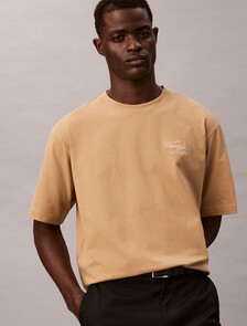 Two Tone Logo Embroidery Oversized Tee, Tannin, hi-res