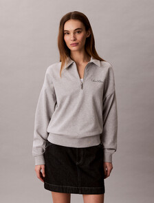 French Terry Relaxed Quarter Zip Sweatshirt, History Grey Heather, hi-res