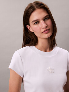 Slim Cropped Monogram T-shirt, Brilliant White, hi-res