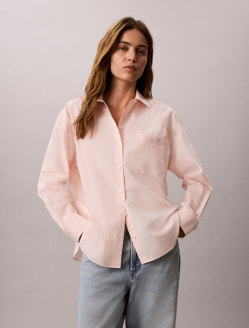 Relaxed Cotton Poplin Shirt, Mangano Calcite, hi-res