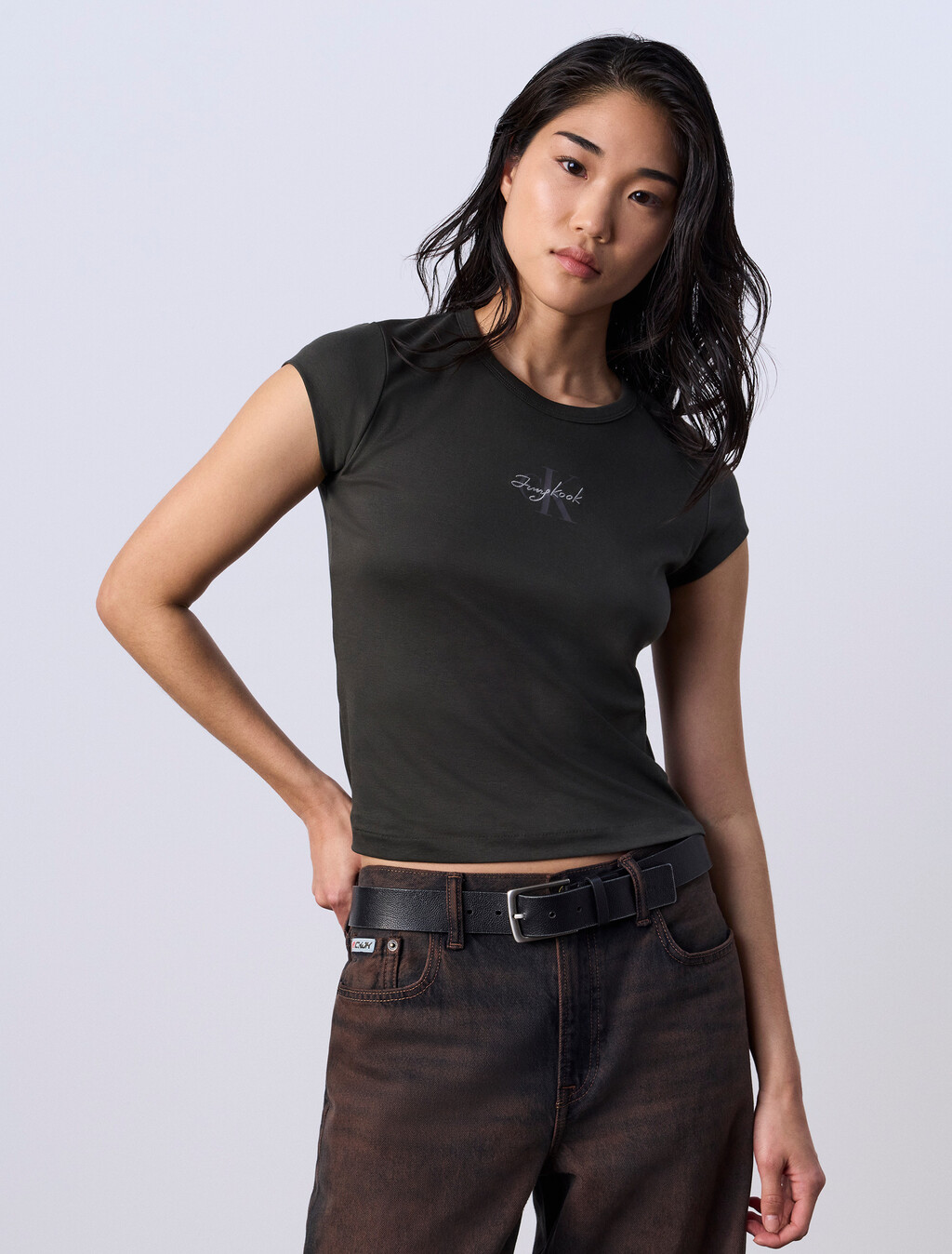 Jung Kook for Calvin Klein Monogram Baby Tee, Peat, hi-res