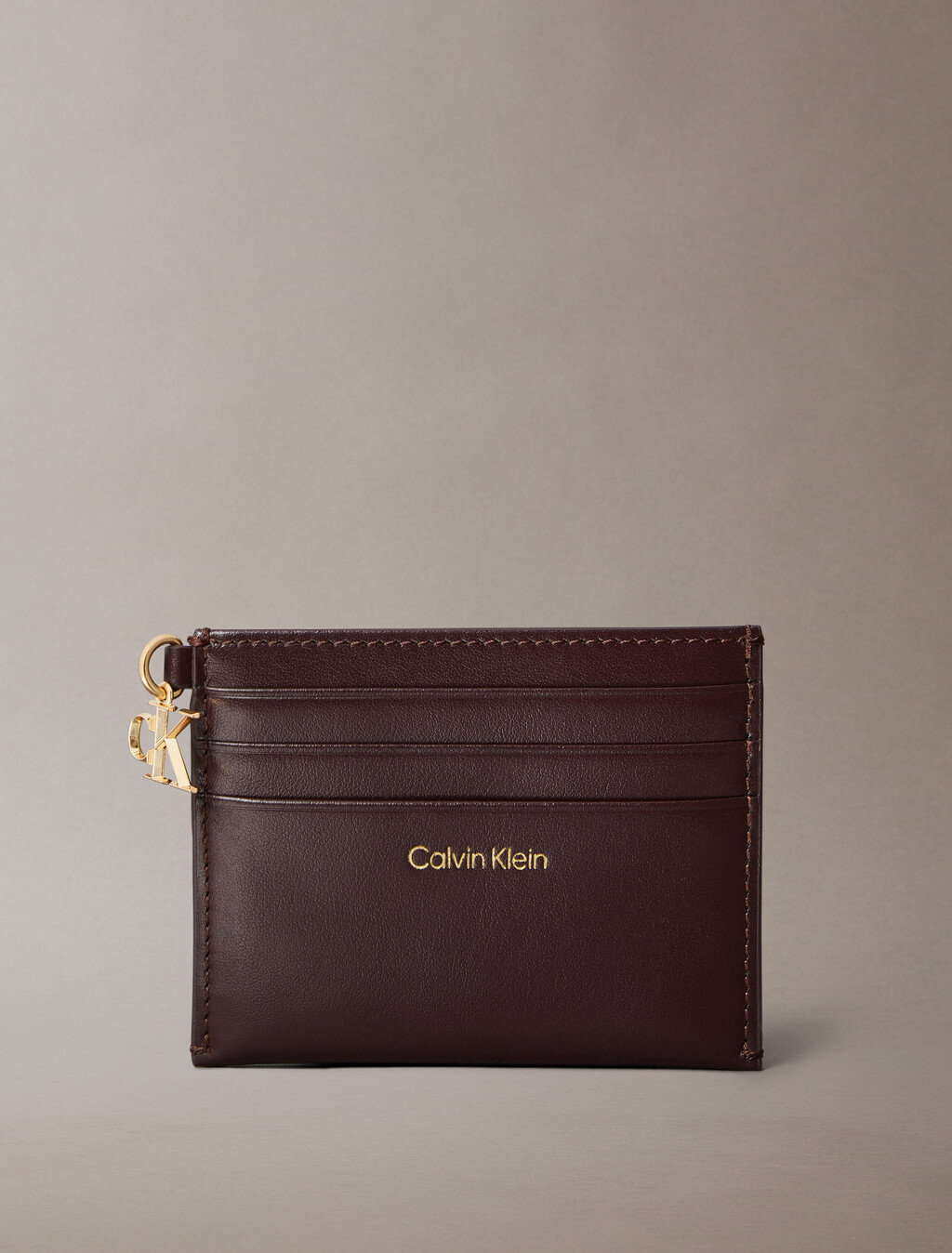 Leather Zip Card Holder, Fudge, hi-res