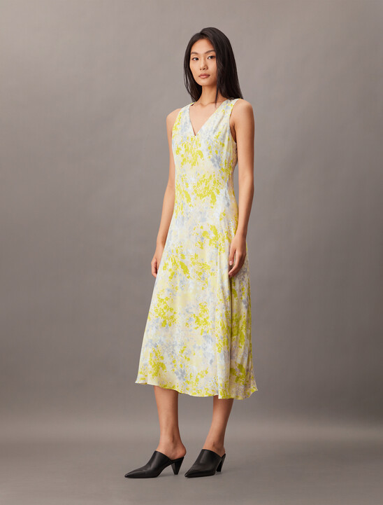 Abstract Print Ecovero V Neck Dress