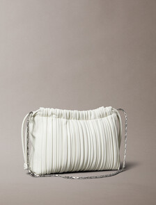 Drawstring Plisse Crossbody Bag, Lily White, hi-res