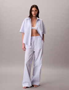 Cotton Poplin Pyjama Button-Down Shirt, SERA STRIPE BLUE DESCENT, hi-res