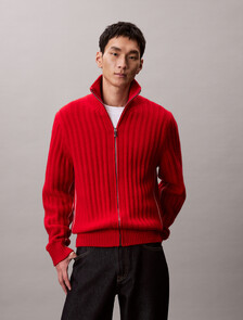 Lunar New Year Cashmere Zip Thru Sweater, Pantone Red, hi-res